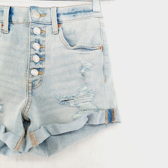 Aero Super High Rise Button Fly Distressed Stretch Denim Shorts P2719 - Picture 3 of 8